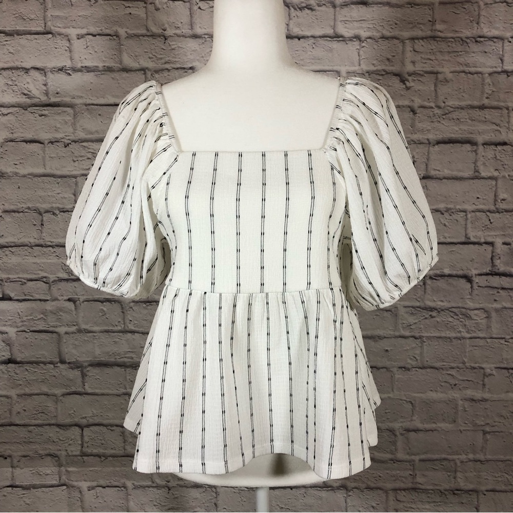 Madewell Puff Sleeve Striped Peplum Blouse